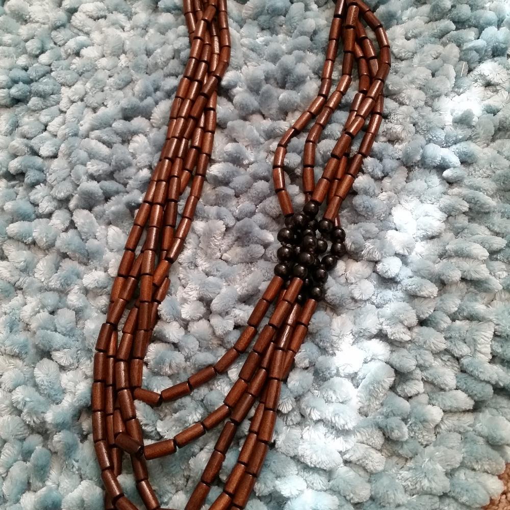 Long wooden beaded necklace